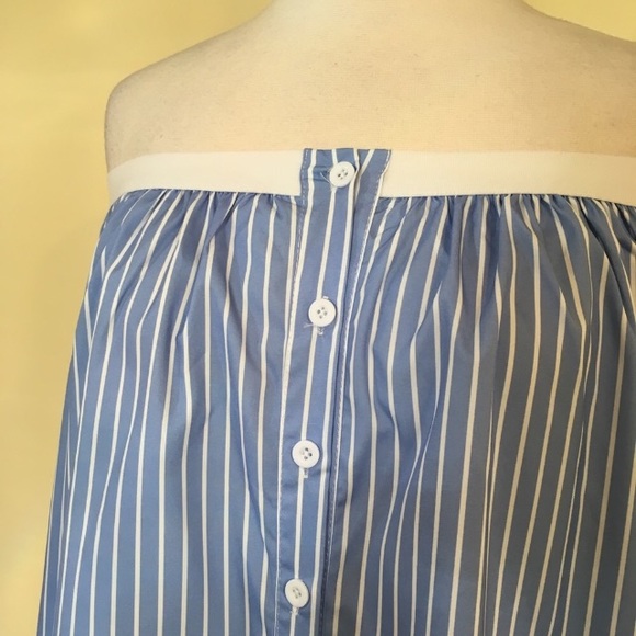 Off Shoulder Pinstripe Button Blouse - Picture 5 of 6